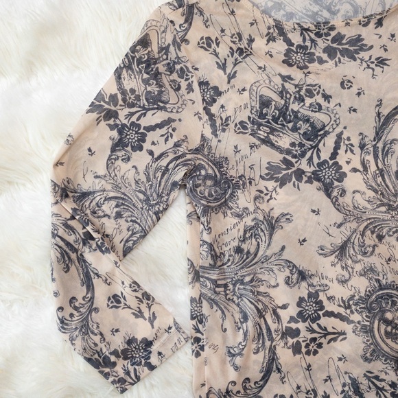 Walking Art Sheer Paisley Print 3/4 Sleeve Top Size Medium - Picture 4 of 7